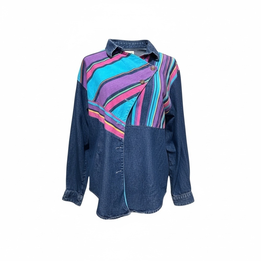 🔻Vintage Panhandle Slim Colorblock Denim Blouse Western USA Made